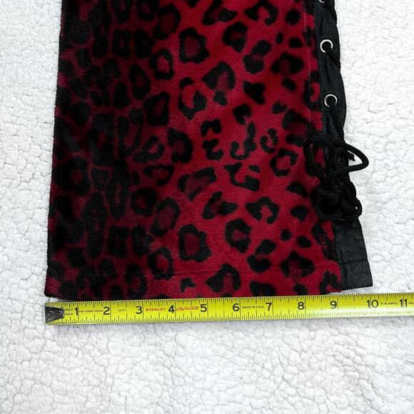 Vintage Lip Service Freaks in Fur Red Faux Leopard Print Pants 11 Y2K Mall Goth - Picture 12 of 16